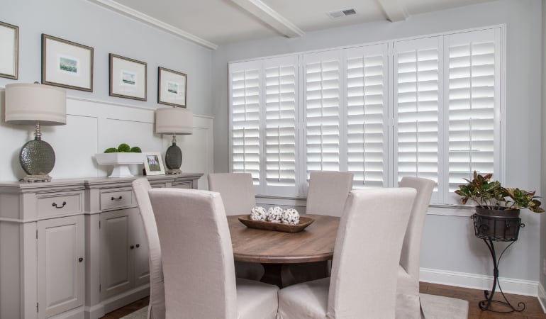  Plantation shutters in a Detroit dining room.